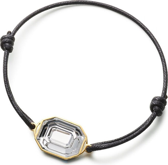 Baccarat Harcourt Sterling 18k Gold Plated Clear Crystal Mirror Leather Bracelet 2814694