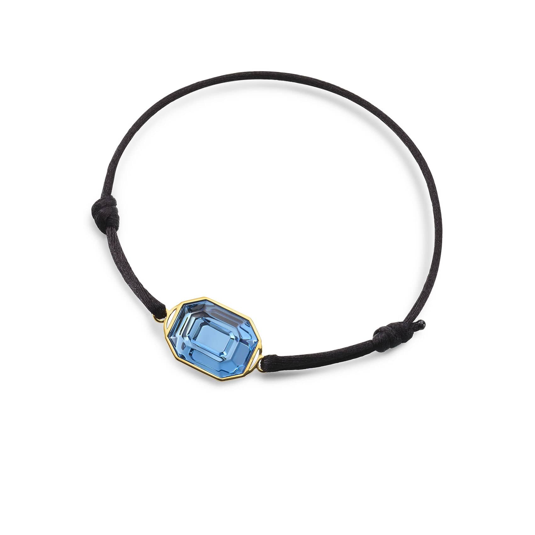 Baccarat Harcourt Sterling 18k Gold Plated Blue Crystal Mirror Leather Bracelet 2814693