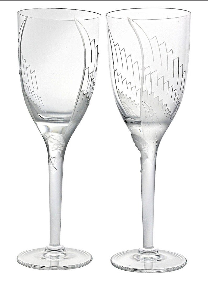 Lalique Angel Ange De Reims Crystal Wine Champagne Glass Set of 6