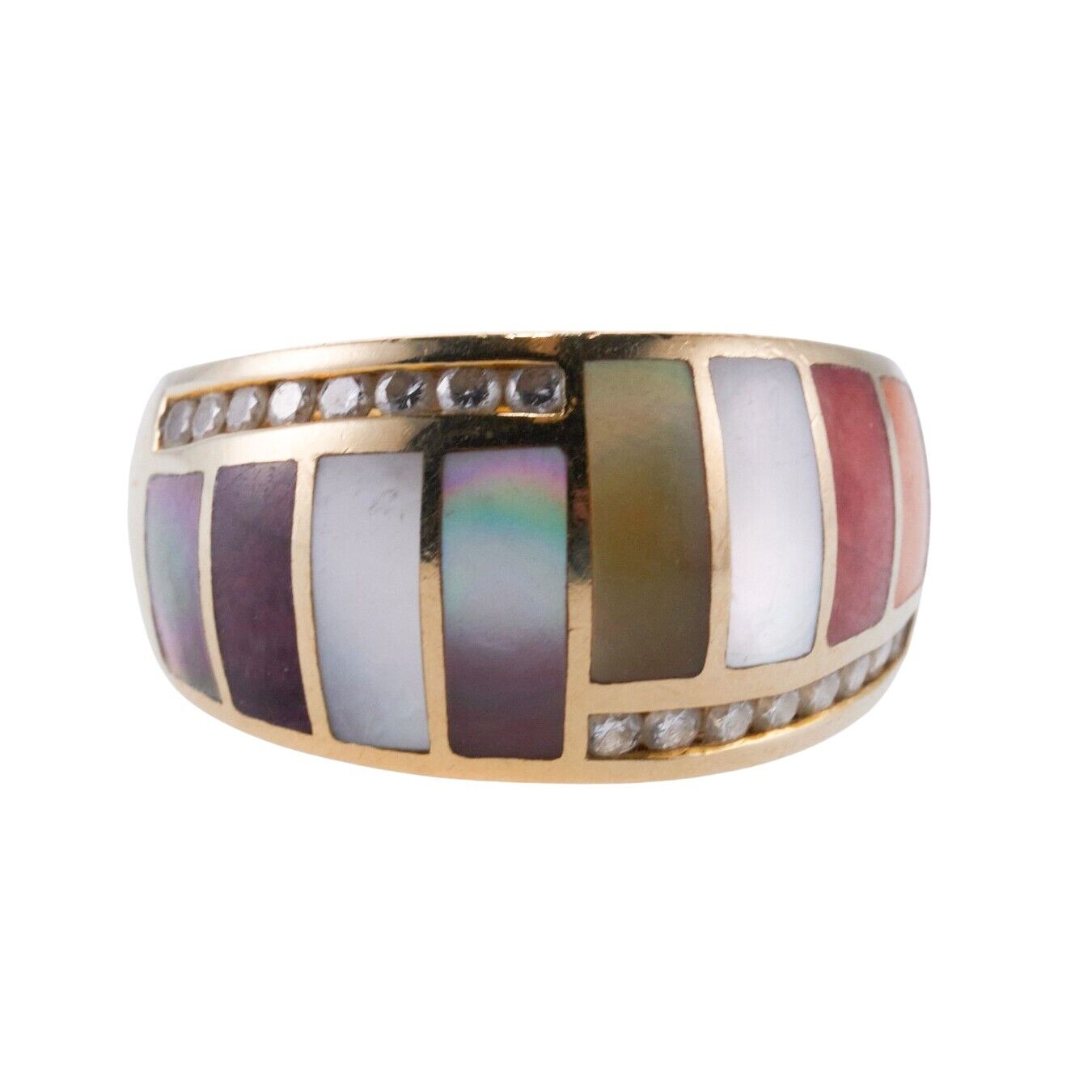 Asch Grossbardt Inlay Mother of Pearl Coral Sugilite Diamond Gold Ring
