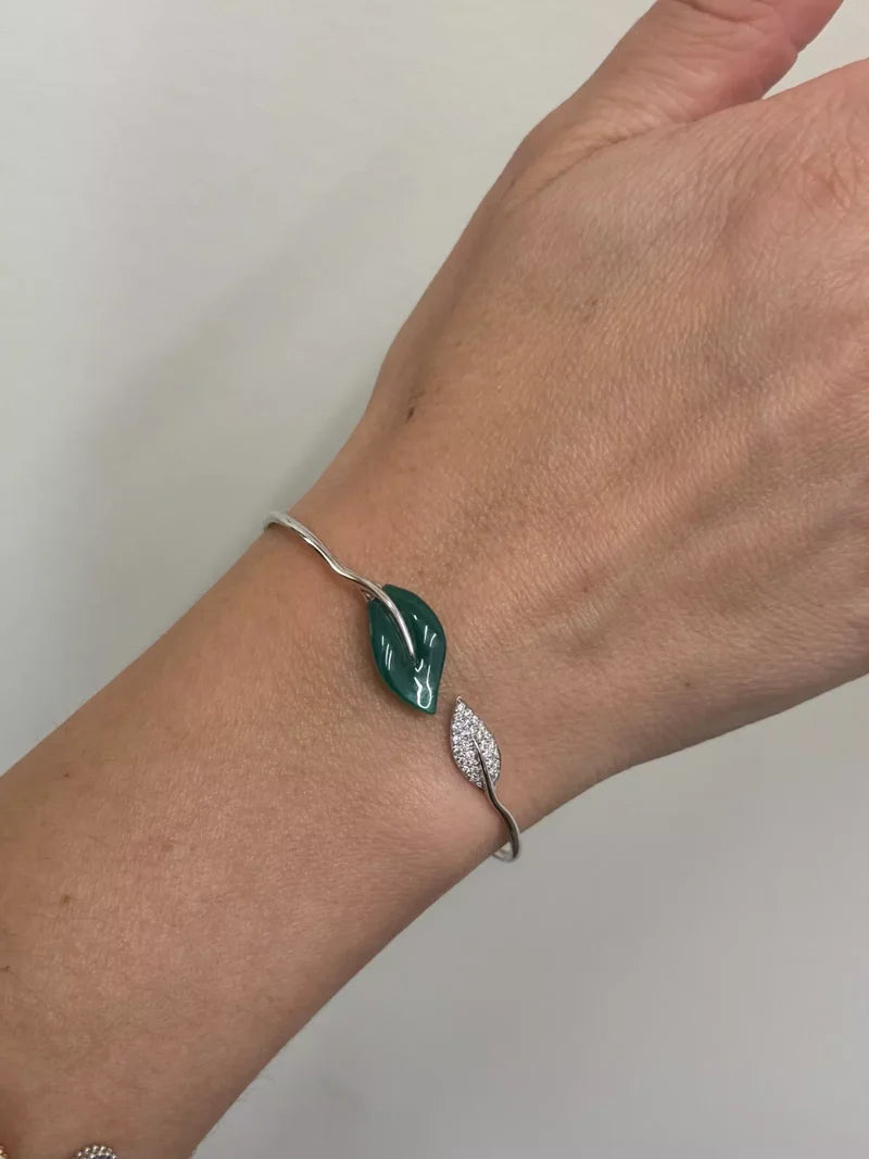 Mimi Milano Foglia Gold Green Agate Diamond Bracelet