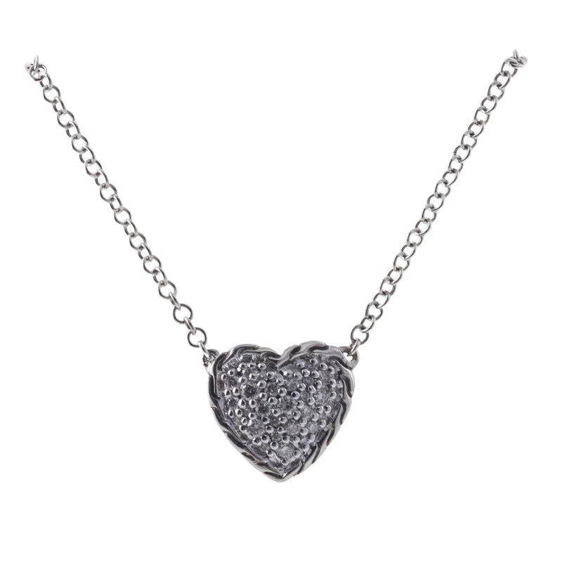 John Hardy Diamond Sterling Silver Heart Pendant Necklace OG-2533