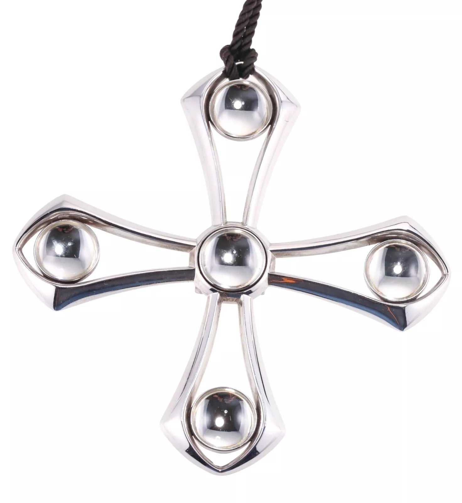 Lalique Sterling Silver Crystal Cross Pendant Cord Necklace