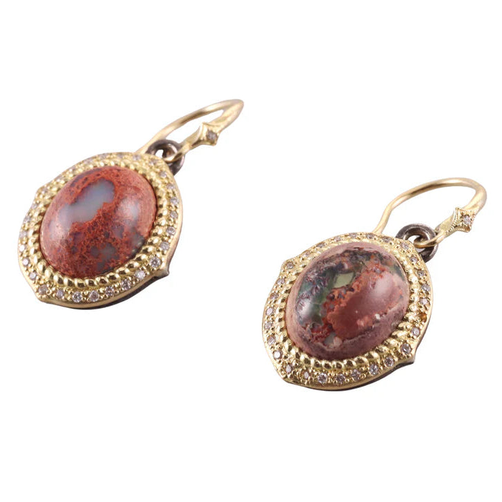 Armenta Old World Gold Silver Diamond Mexican Fire Opal Earrings