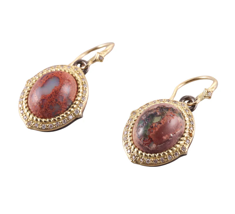 Armenta Old World Gold Silver Diamond Mexican Fire Opal Earrings