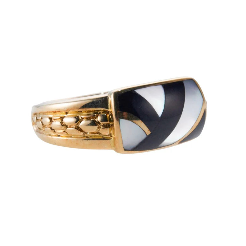 Asch Grossbardt Mop Onyx Inlay Gold Ring