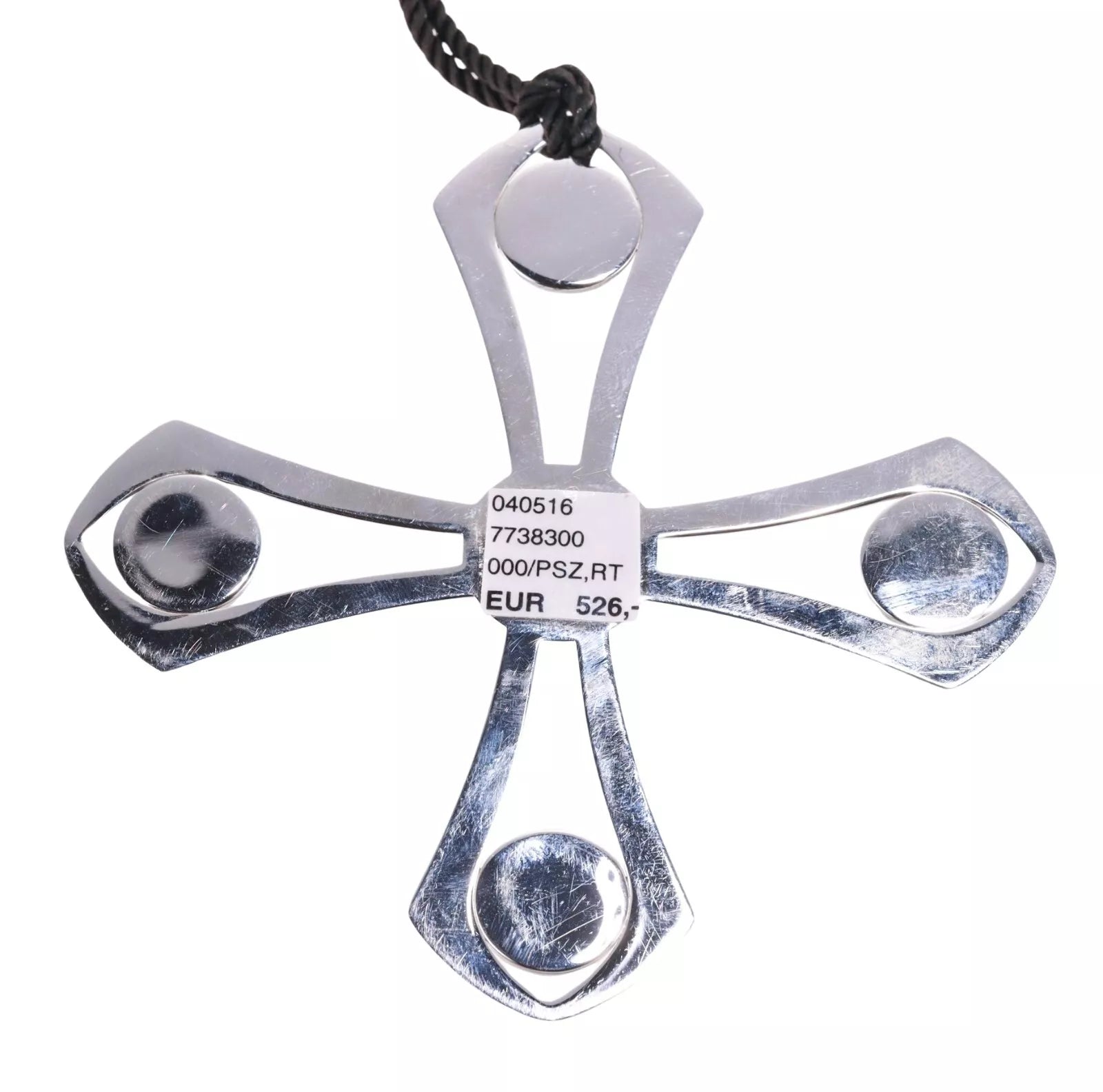 Lalique Sterling Silver Crystal Cross Pendant Cord Necklace