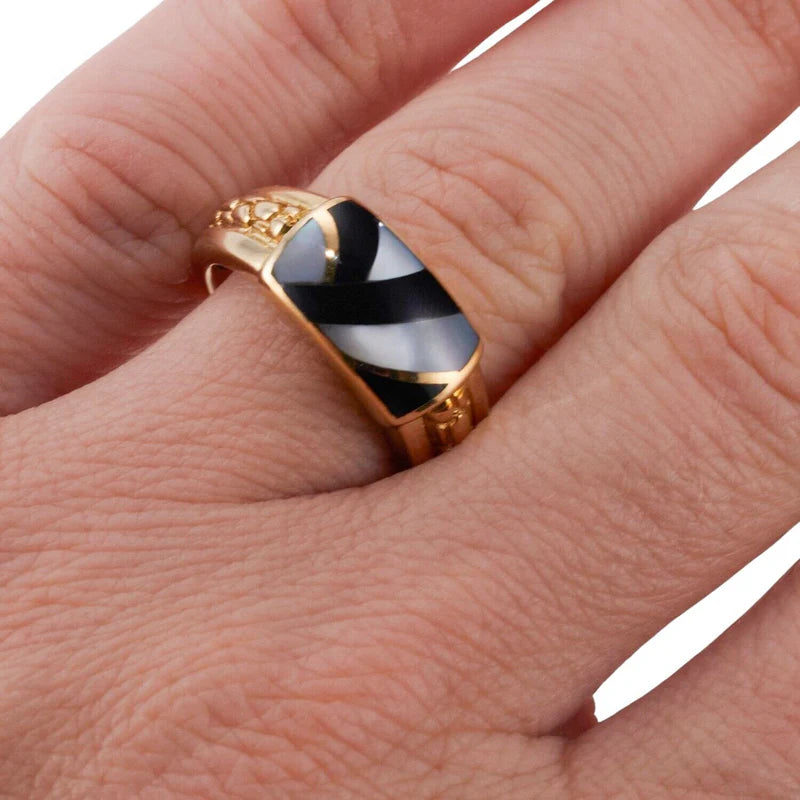 Asch Grossbardt Mop Onyx Inlay Gold Ring