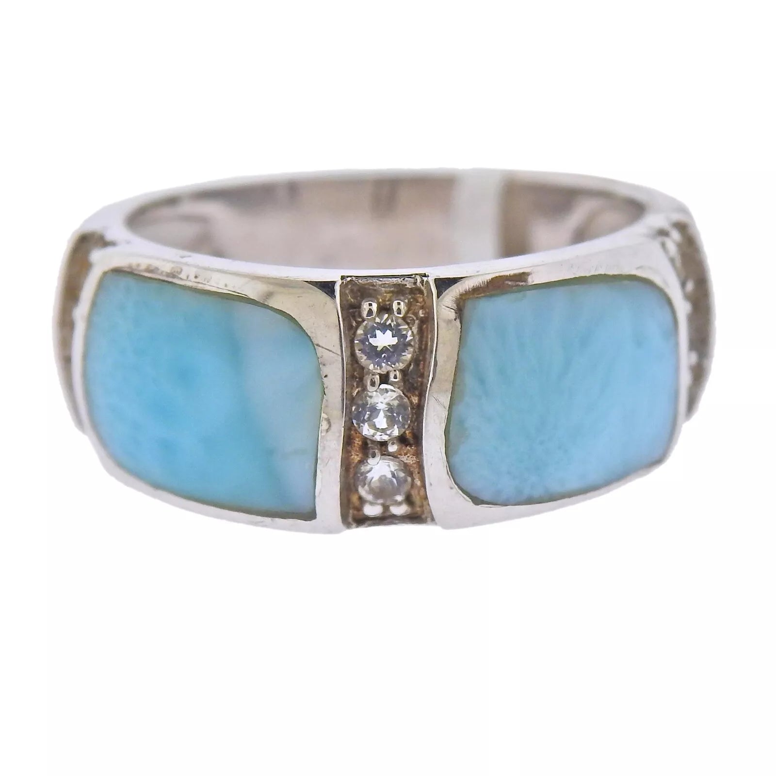 Marahlago Rina  Sterling Silver Larimar White Sapphire Ring Retail $227 #08