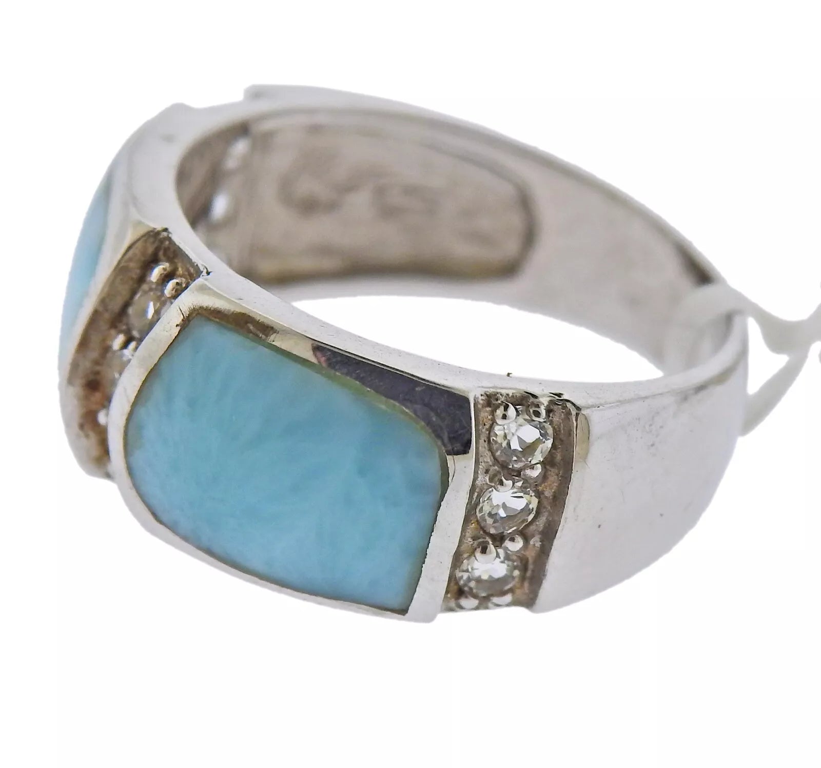 Marahlago Rina  Sterling Silver Larimar White Sapphire Ring Retail $227 #08