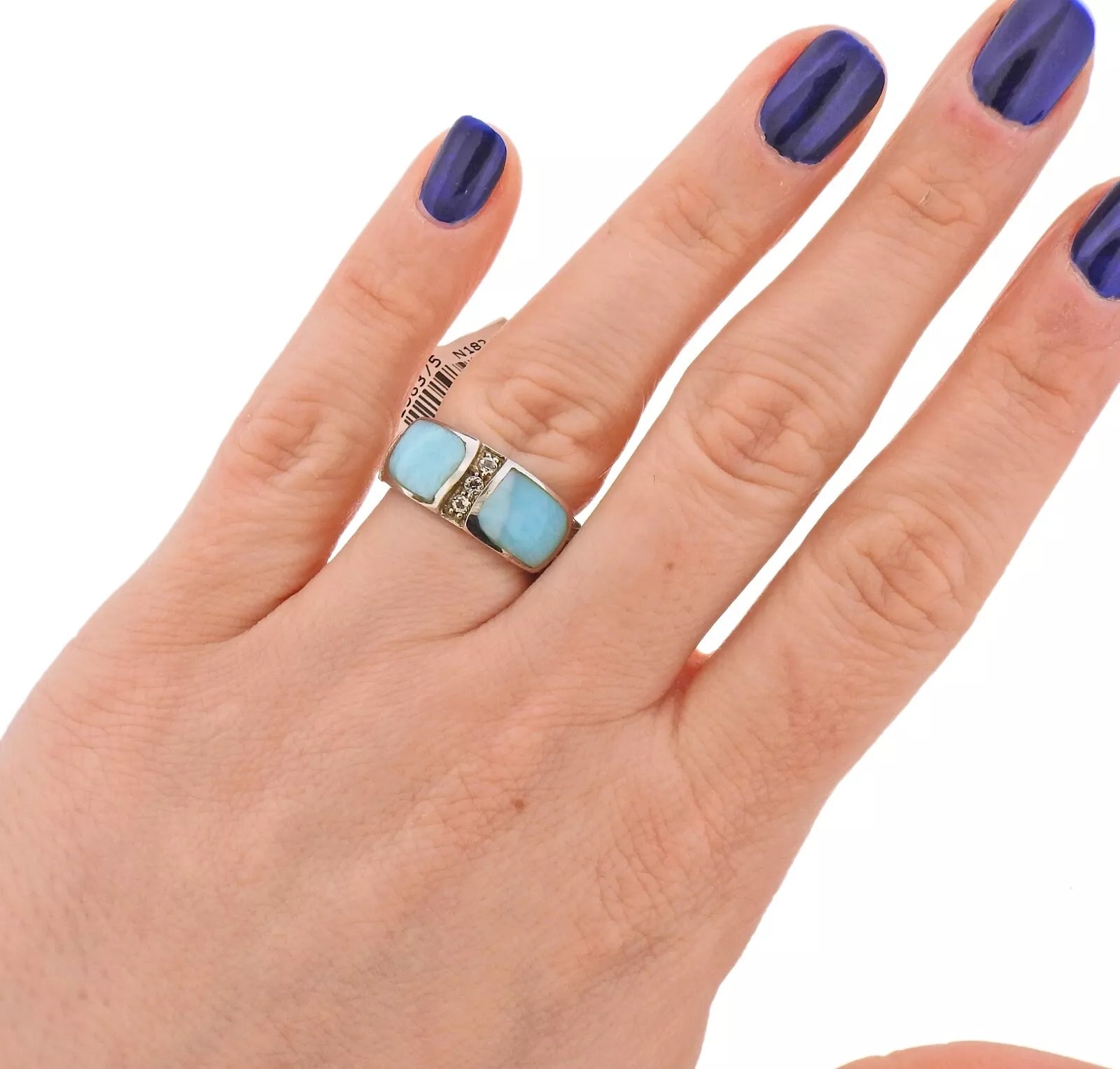 Marahlago Rina  Sterling Silver Larimar White Sapphire Ring Retail $227 #08