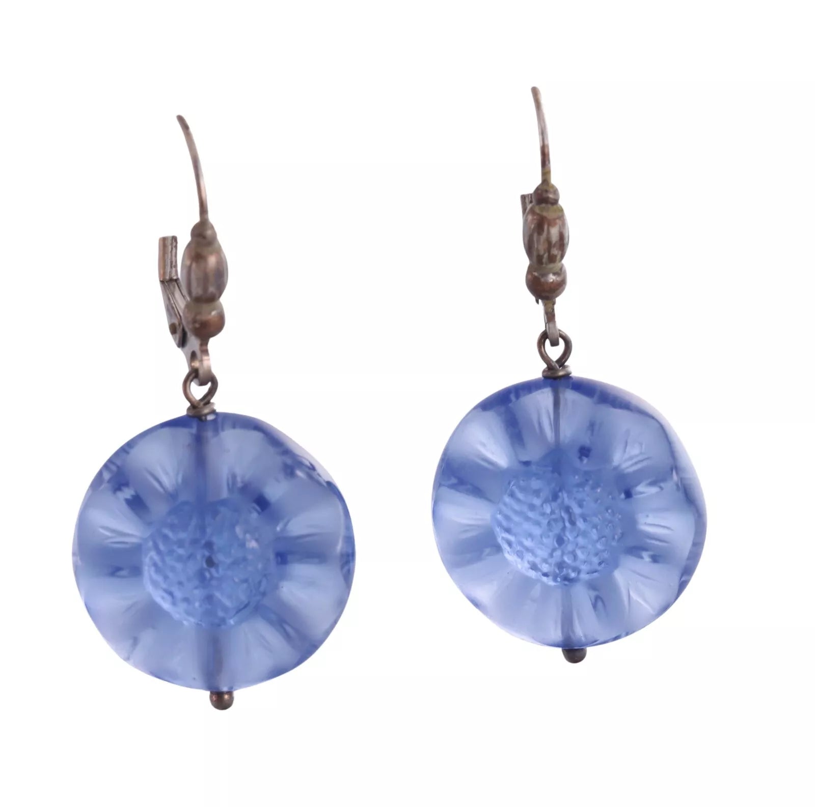 Lalique Blue Crystal Flower Sterling Silver Drop Earrings 287