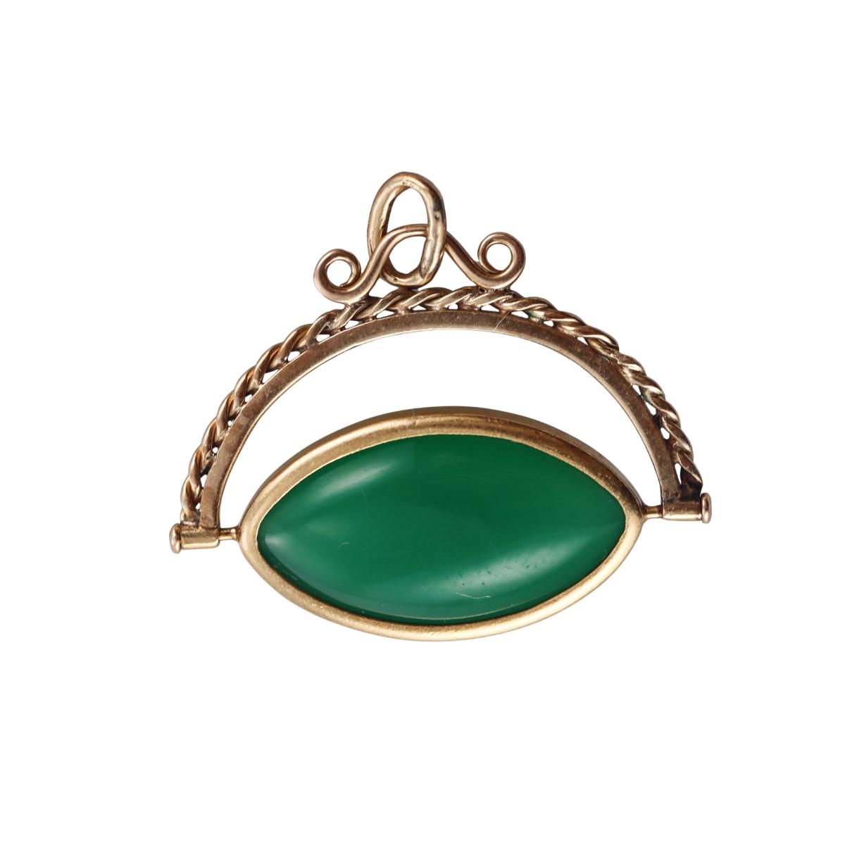 Antique 18k Gold Chrysoprase Fob Pendant