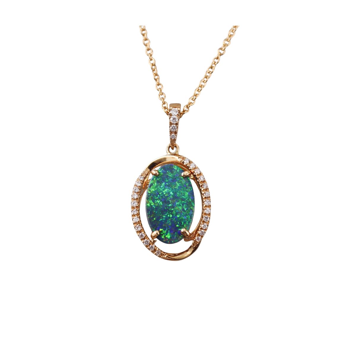 18k Gold Black Australian Opal Diamond Pendant Necklace