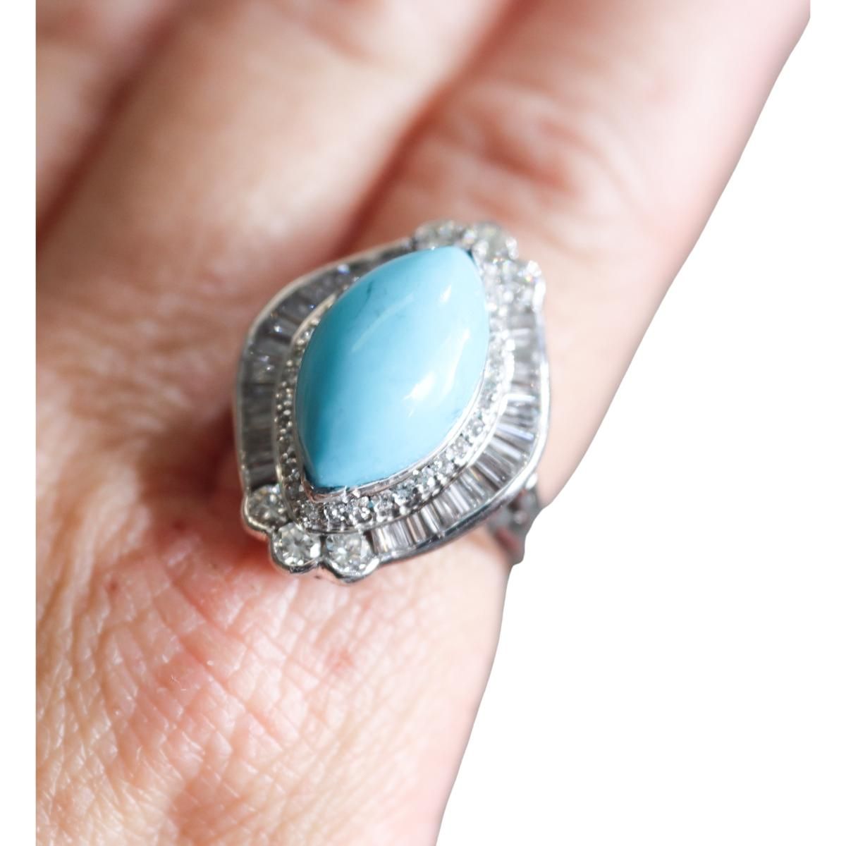 Platinum Diamond Turquoise Cocktail Ring