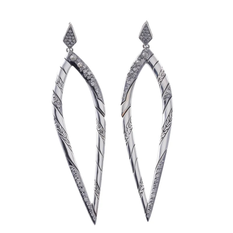 John Hardy Lahar Sterling Silver Diamond Long Earrings OG-2539