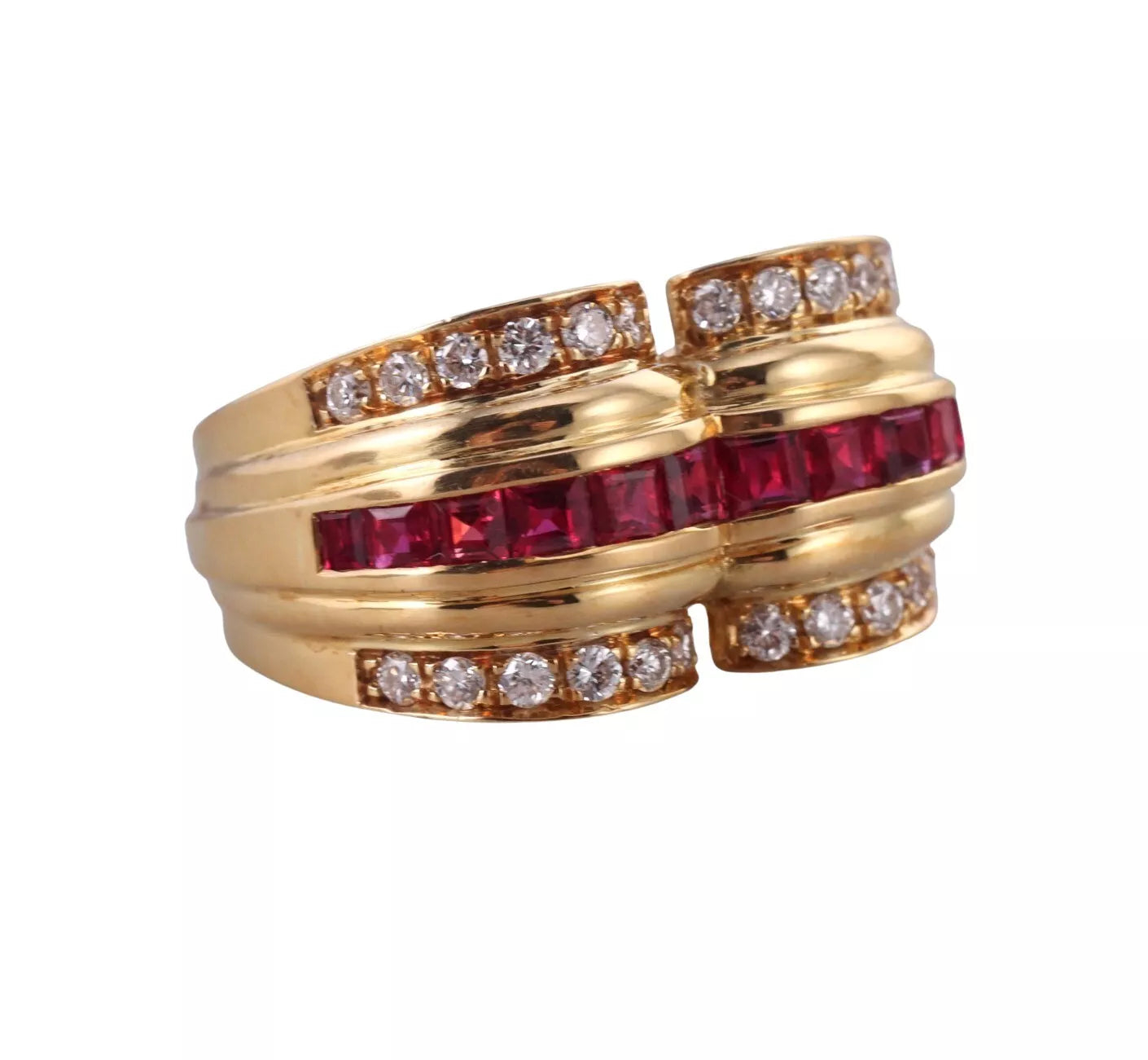 Italian Modern 18k Gold Ruby Diamond Ring