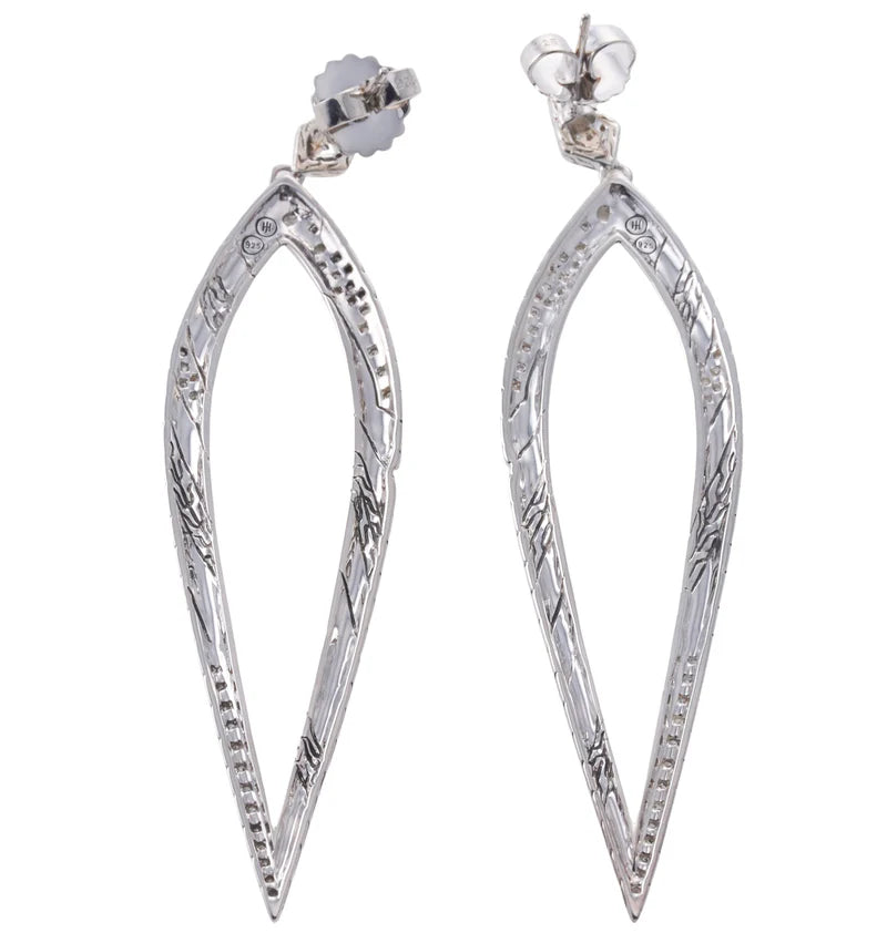 John Hardy Lahar Sterling Silver Diamond Long Earrings OG-2539