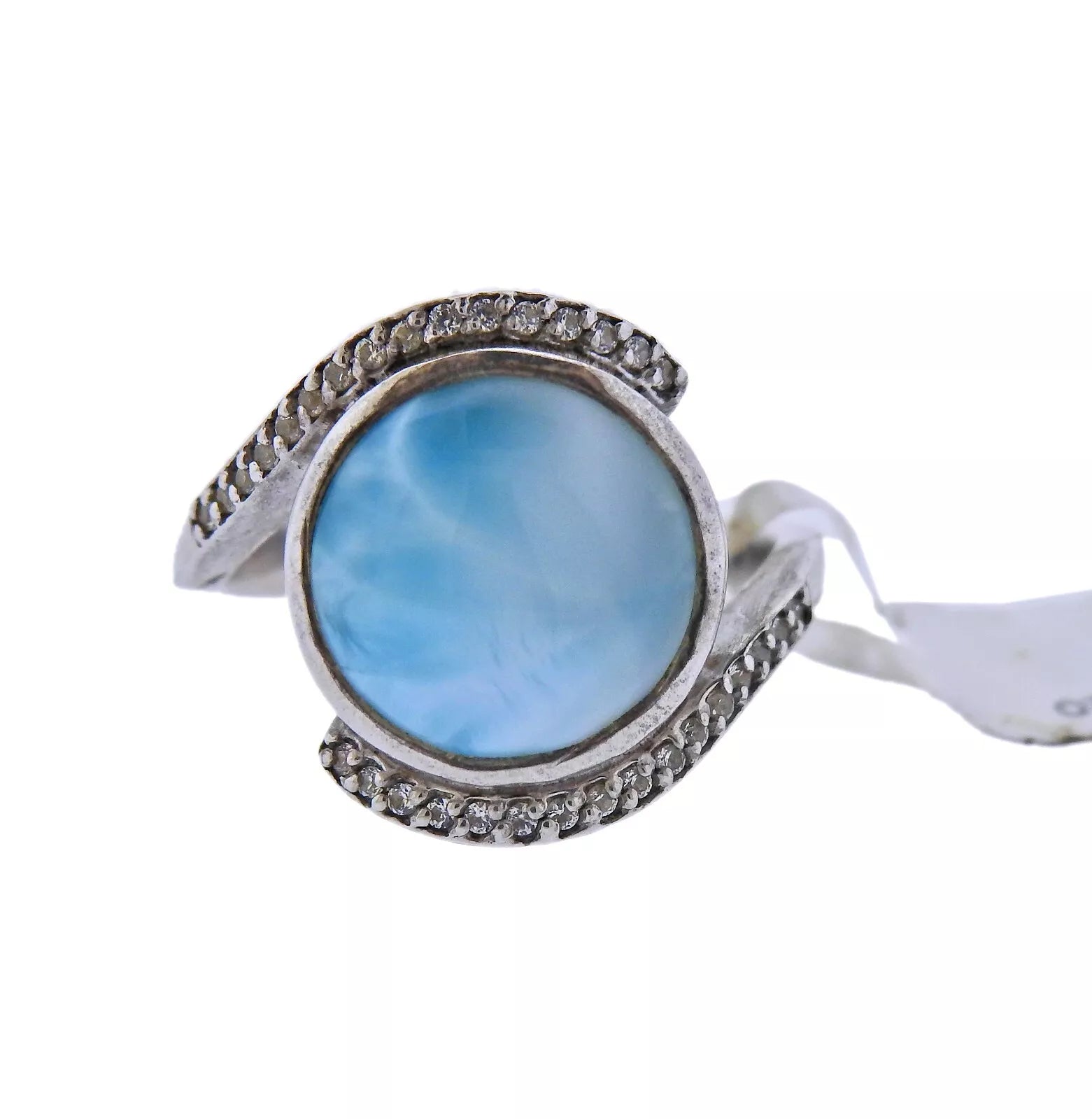 Marahlago Adella Sterling Silver Larimar White Sapphire Ring Retail $290 #011