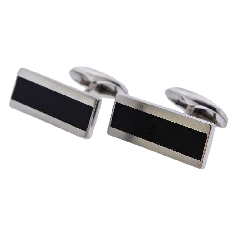 Georg Jensen Black Enamel Sterling Silver Bar Cufflinks OG-1922