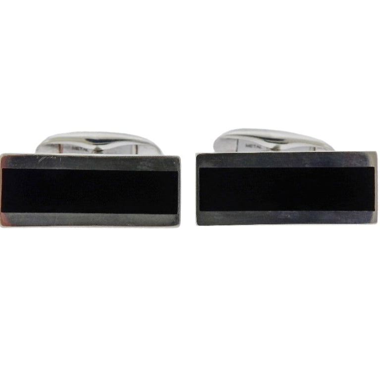 Georg Jensen Black Enamel Sterling Silver Bar Cufflinks OG-1922
