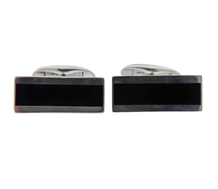 Georg Jensen Black Enamel Sterling Silver Bar Cufflinks OG-1922