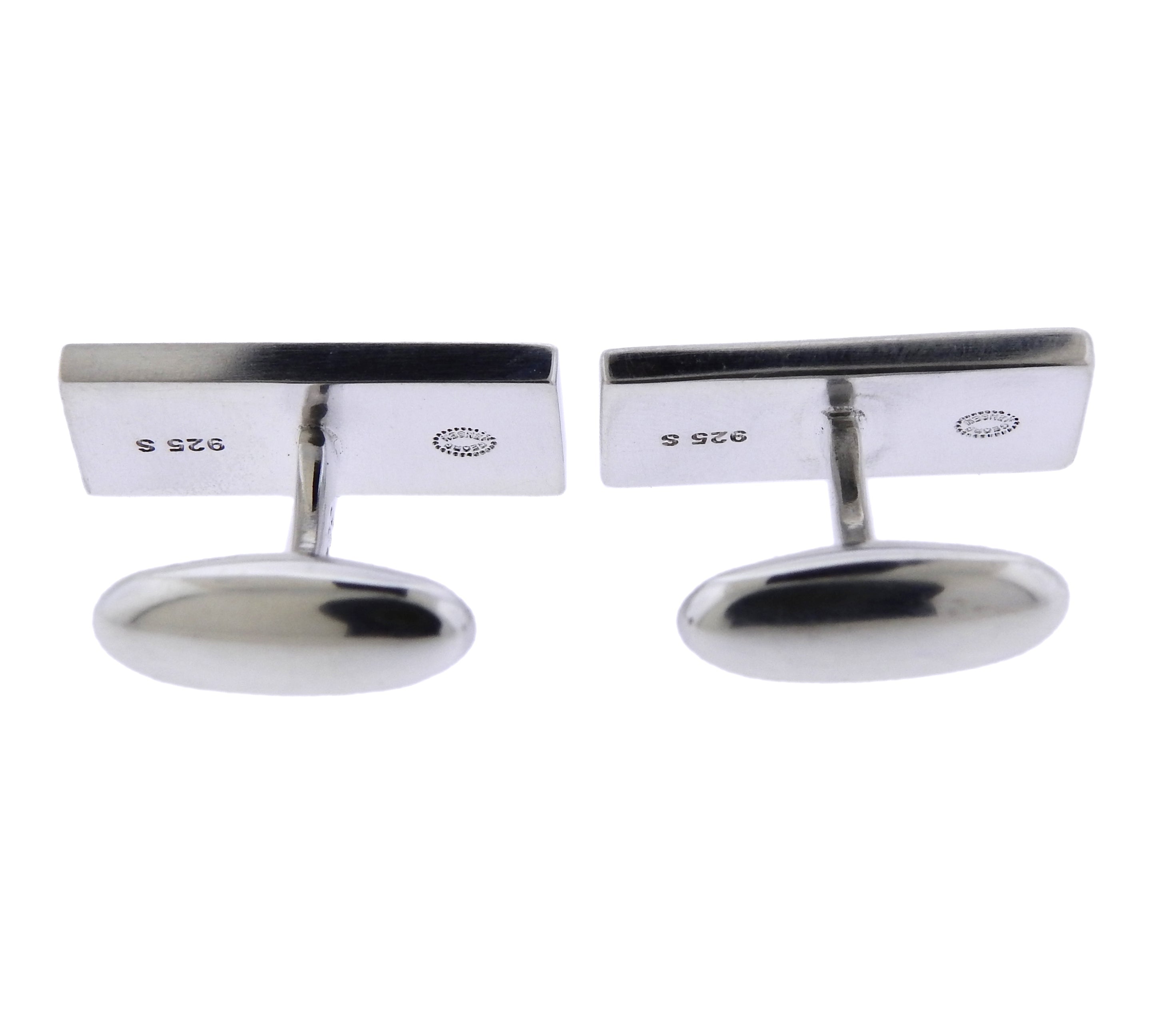 Georg Jensen Black Enamel Sterling Silver Bar Cufflinks OG-1922