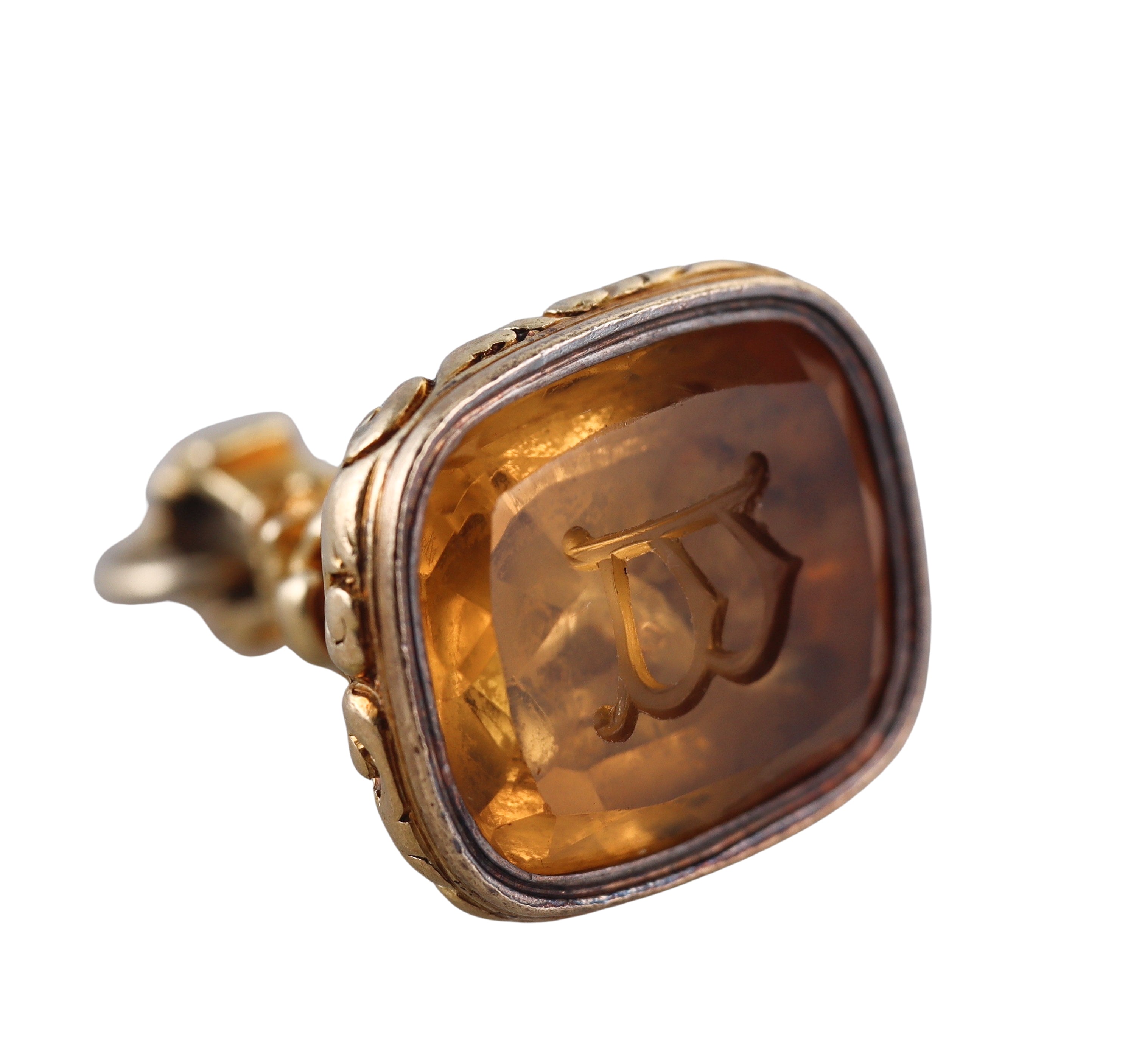 Antique 14k Gold Citrine Intaglio Fob Pendant