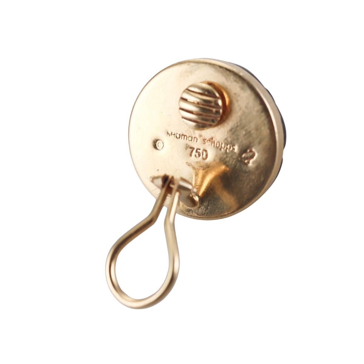 Seaman Schepps 18k Gold Mabe Pearl Onyx Button Earrings