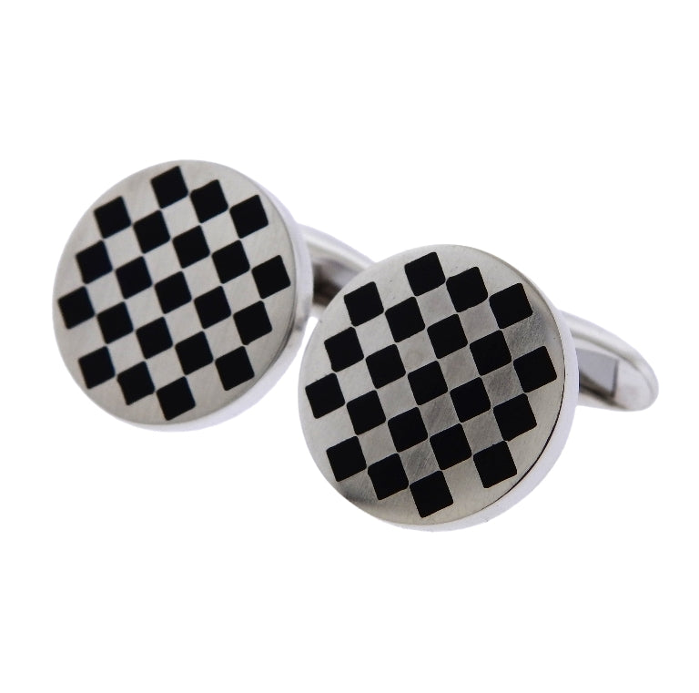 Georg Jensen Checkered Sterling Silver Enamel Cufflinks