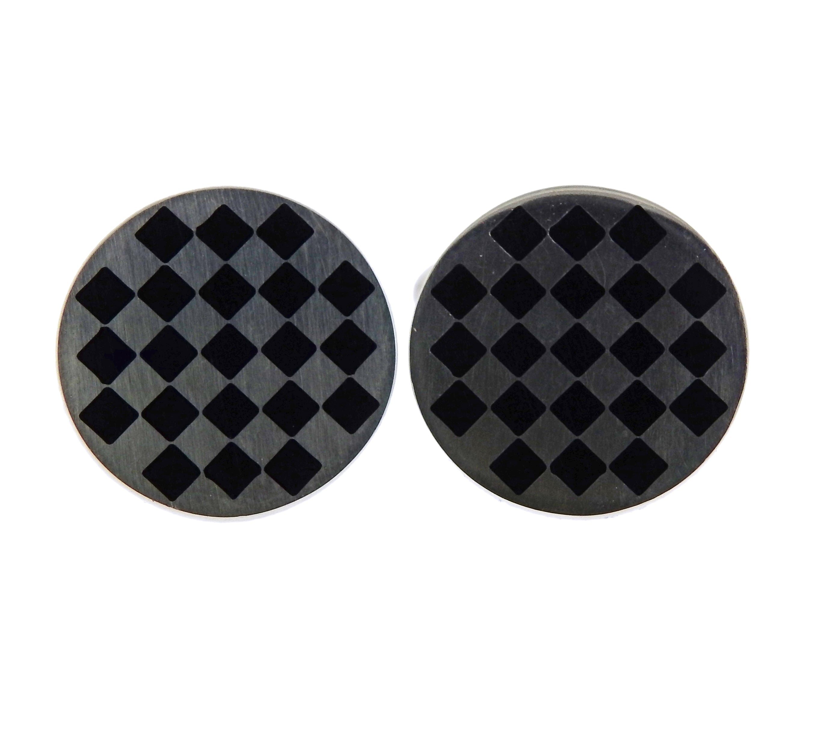 Georg Jensen Checkered Sterling Silver Enamel Cufflinks