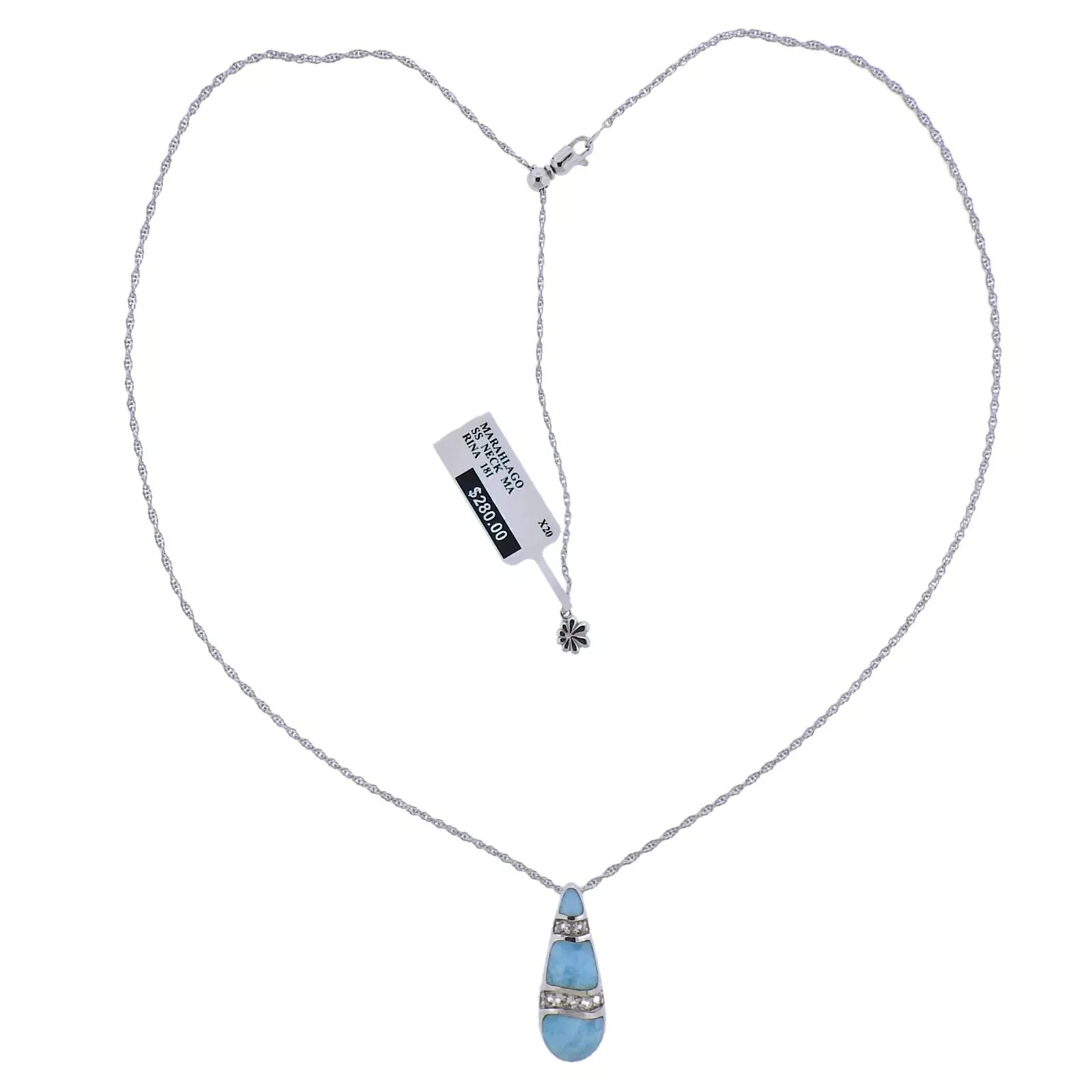 MarahLago Rina Silver Larimar White Sapphire Teardrop Pendant Necklace Retail $280