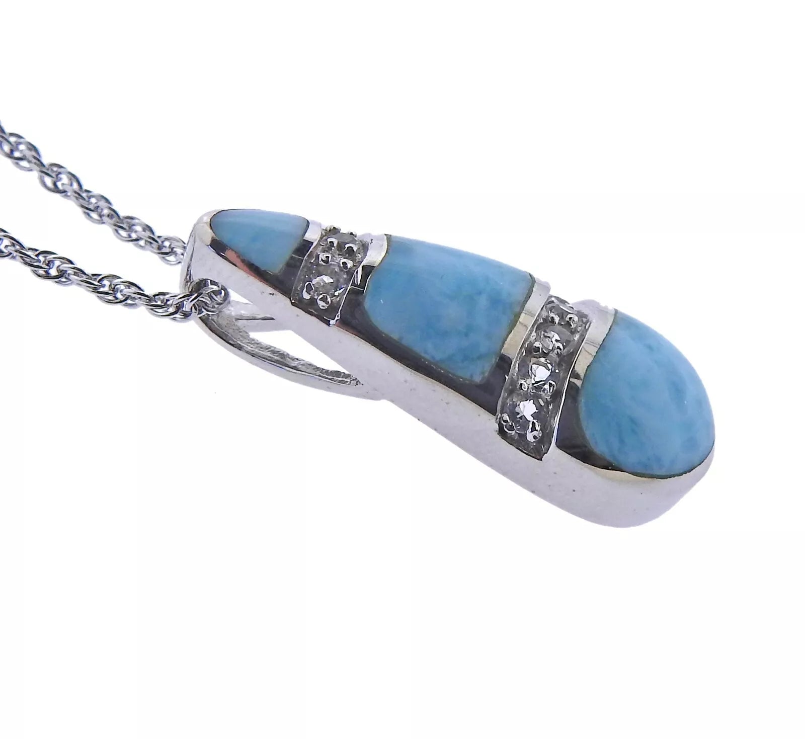 MarahLago Rina Silver Larimar White Sapphire Teardrop Pendant Necklace Retail $280