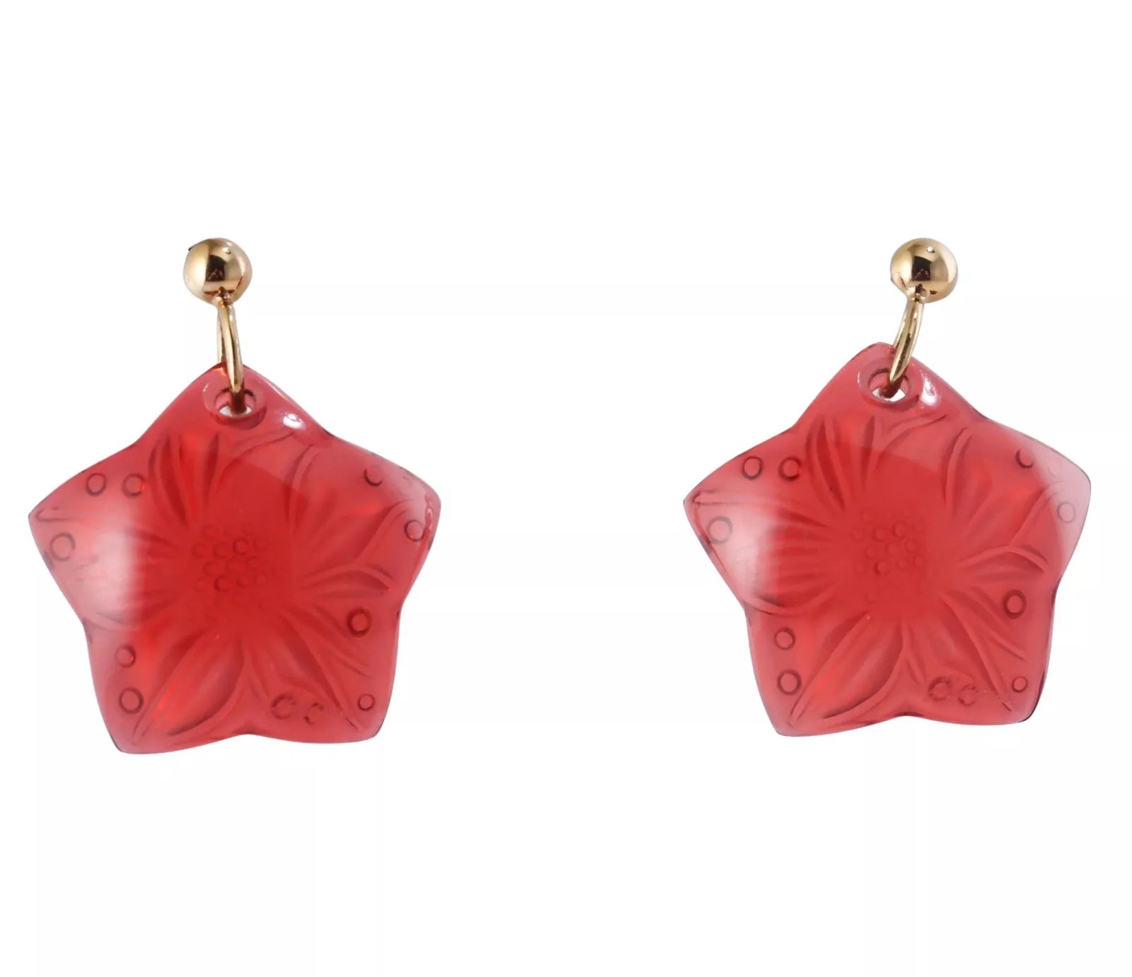 Lalique Red Crystal Gold Plated Earrings