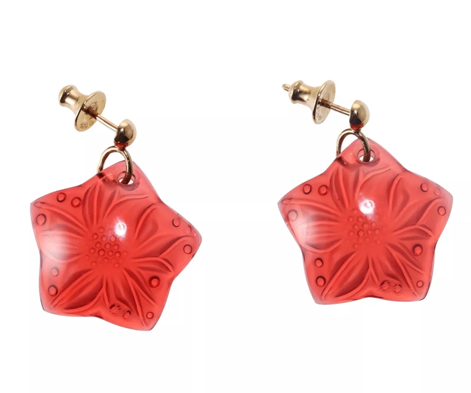 Lalique Red Crystal Gold Plated Earrings