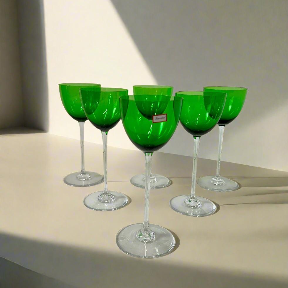 Baccarat Crystal Perfection Emerald Green Rhine Wine Glass Set of 6 1123136