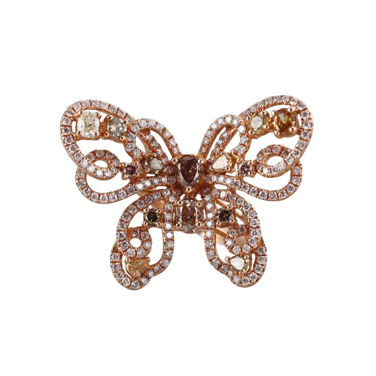 18k Gold 5ctw Fancy Color Diamond Butterfly Ring