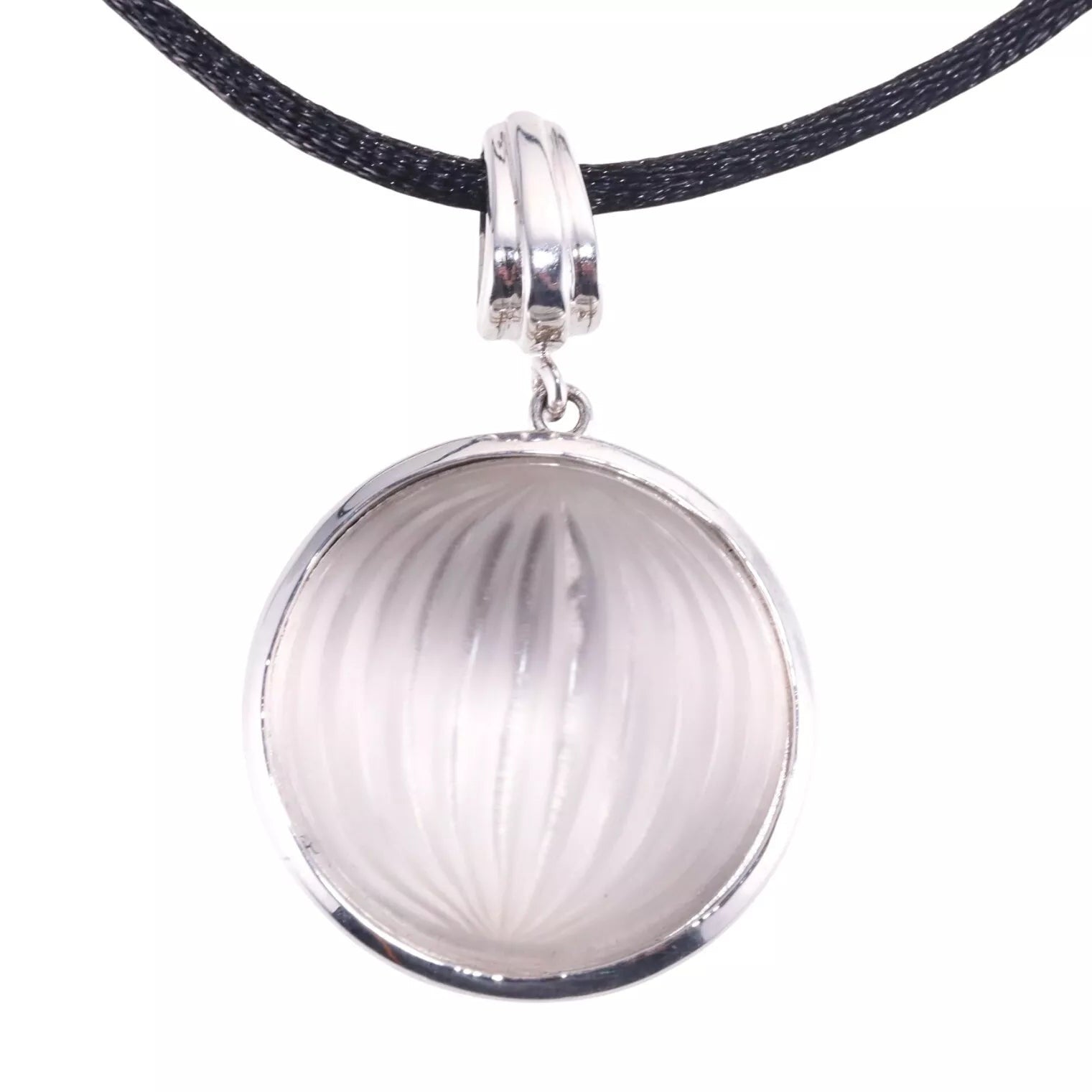 Lalique Sterling Silver Frosted Crystal Pendant Cord Necklace