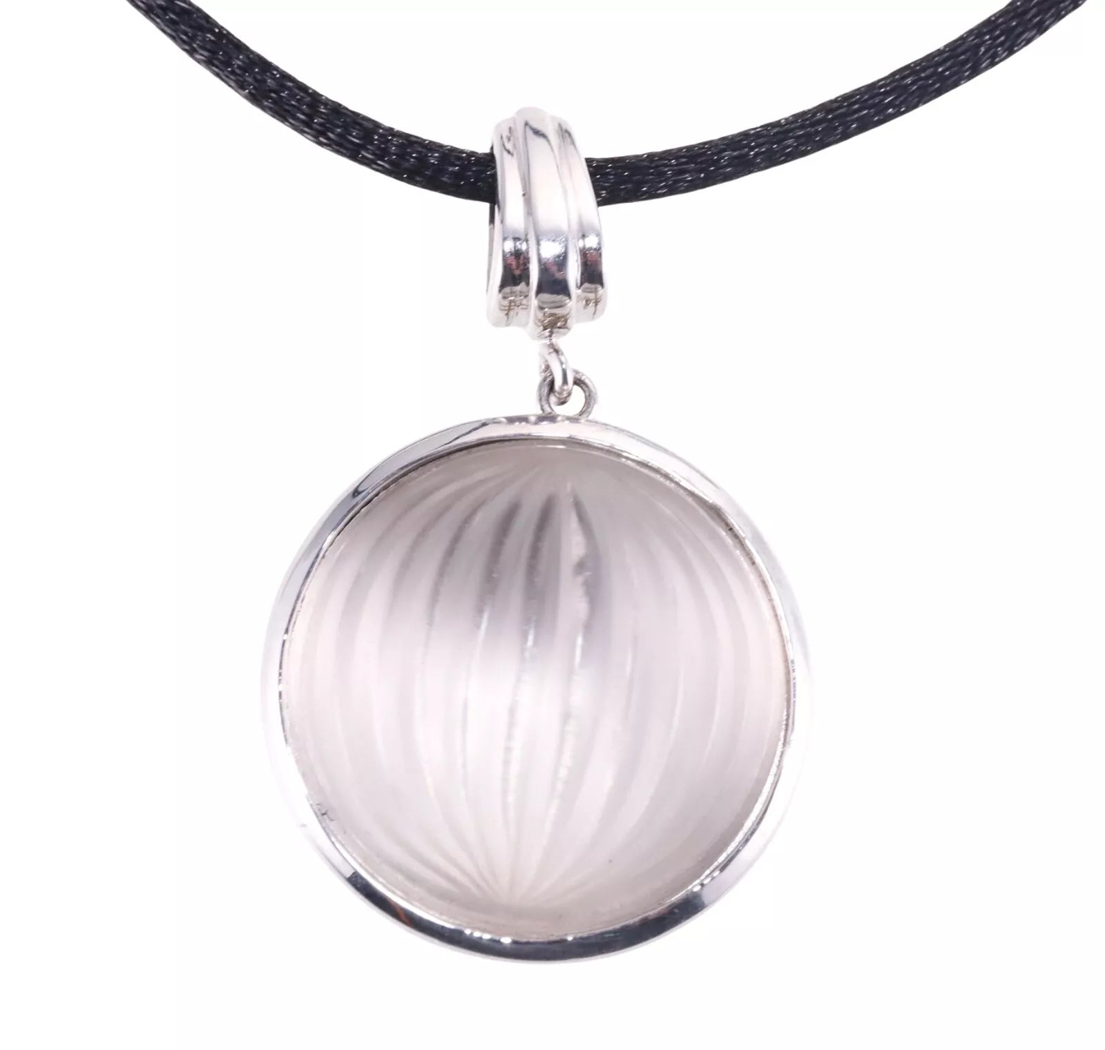 Lalique Sterling Silver Frosted Crystal Pendant Cord Necklace