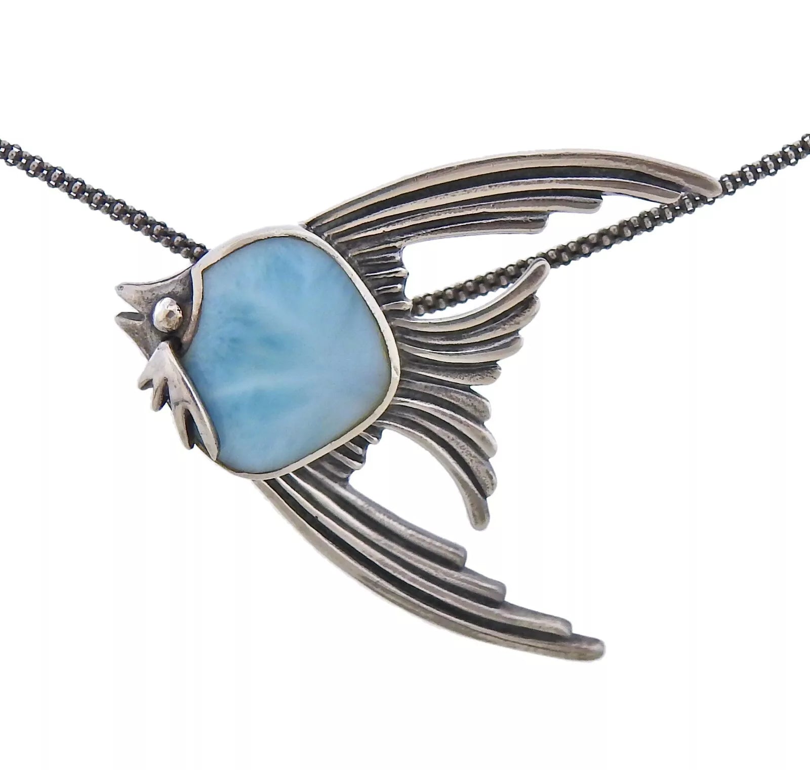 MarahLago Sterling Silver Fish Larimar Pendant Necklace Retail $407 #036