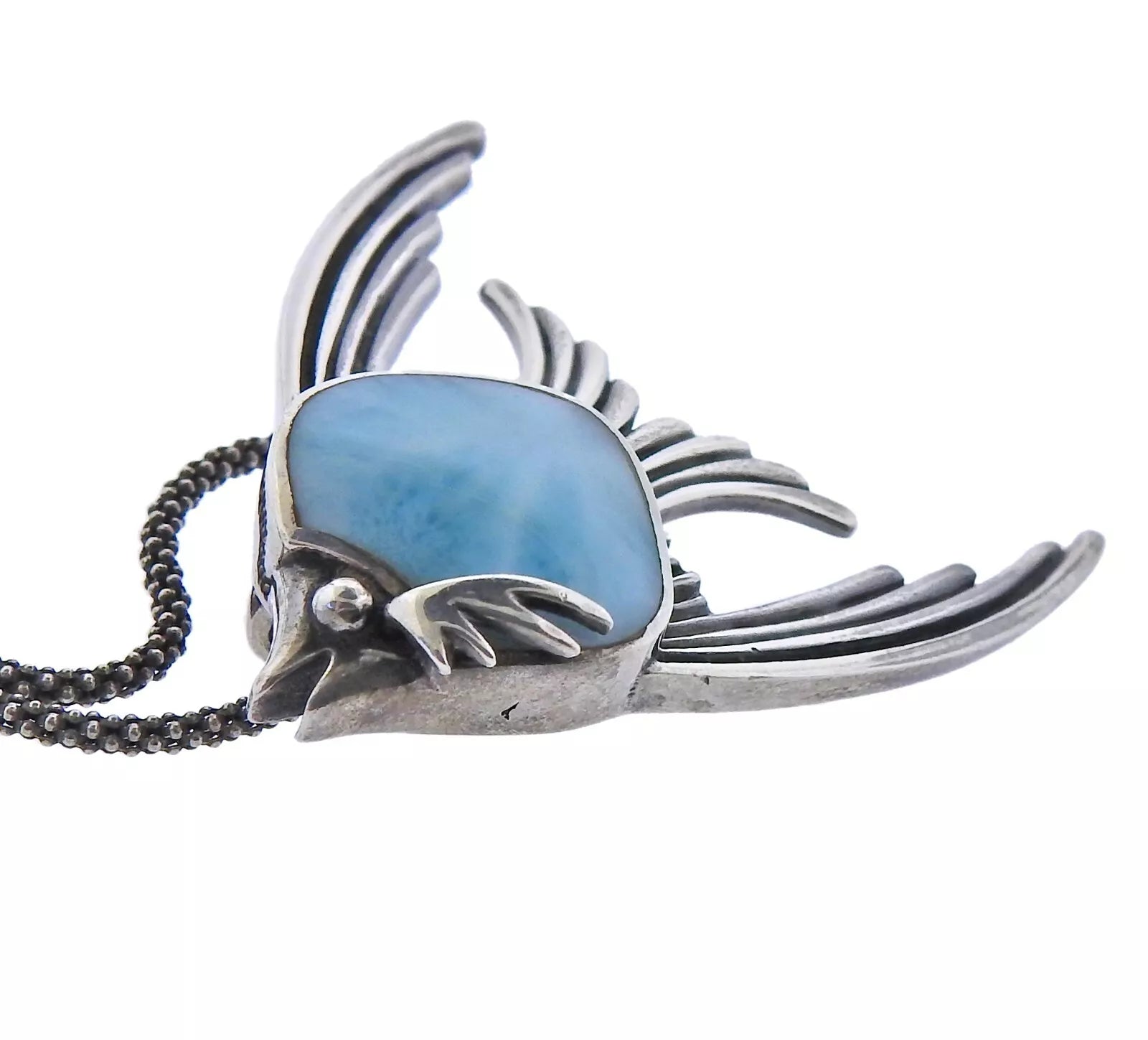 MarahLago Sterling Silver Fish Larimar Pendant Necklace Retail $407 #036