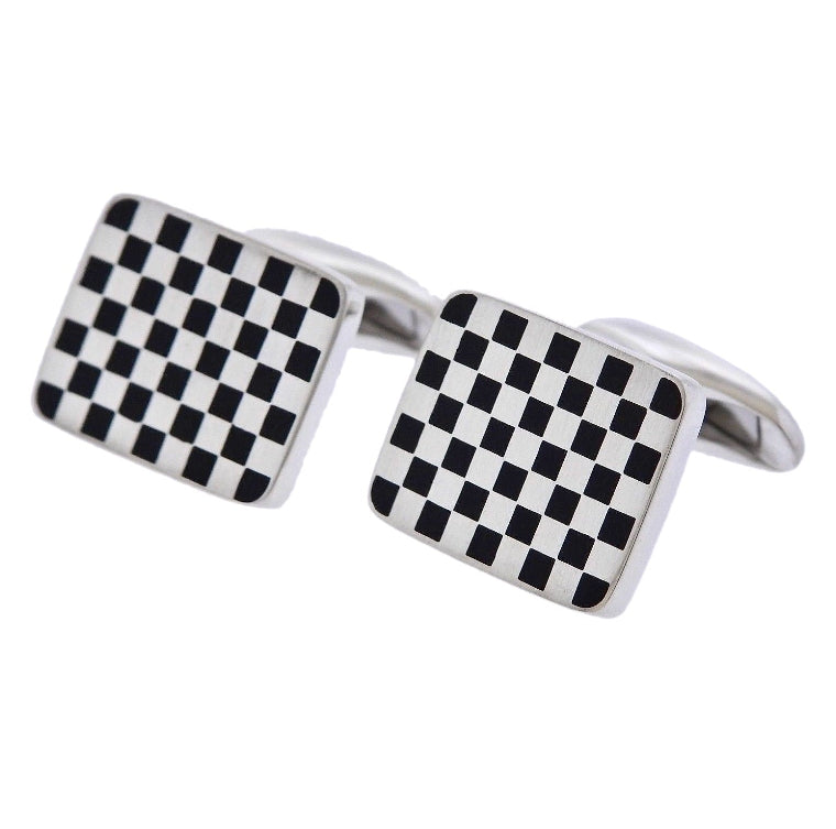 Georg Jensen Checkered Sterling Silver Cufflinks OG-1918