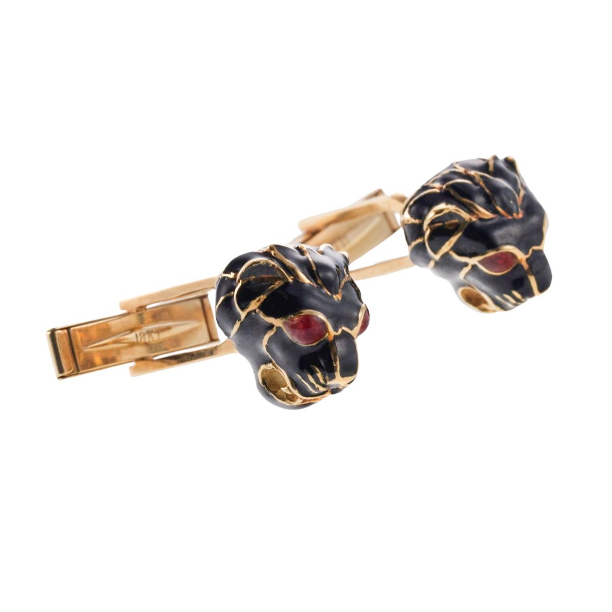 18k Gold Enamel Panther Head Cufflinks 144