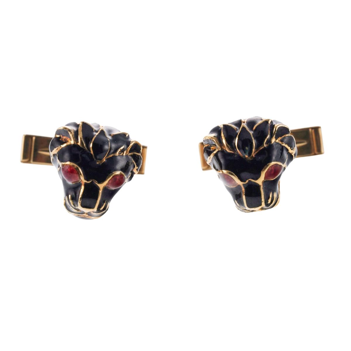 18k Gold Enamel Panther Head Cufflinks 144