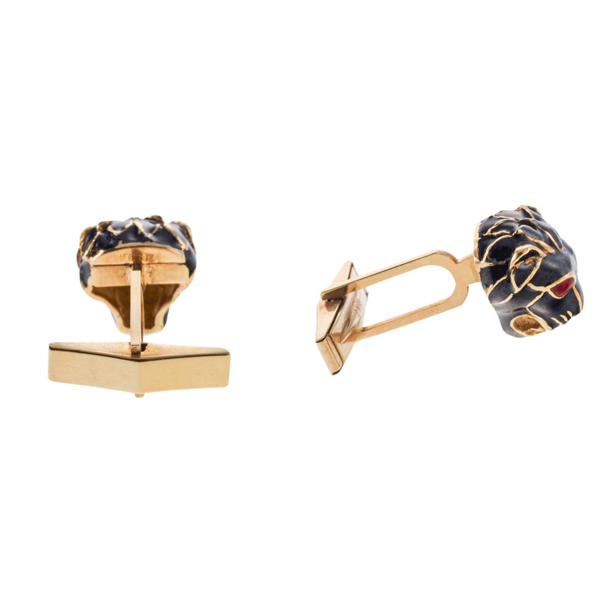 18k Gold Enamel Panther Head Cufflinks 144