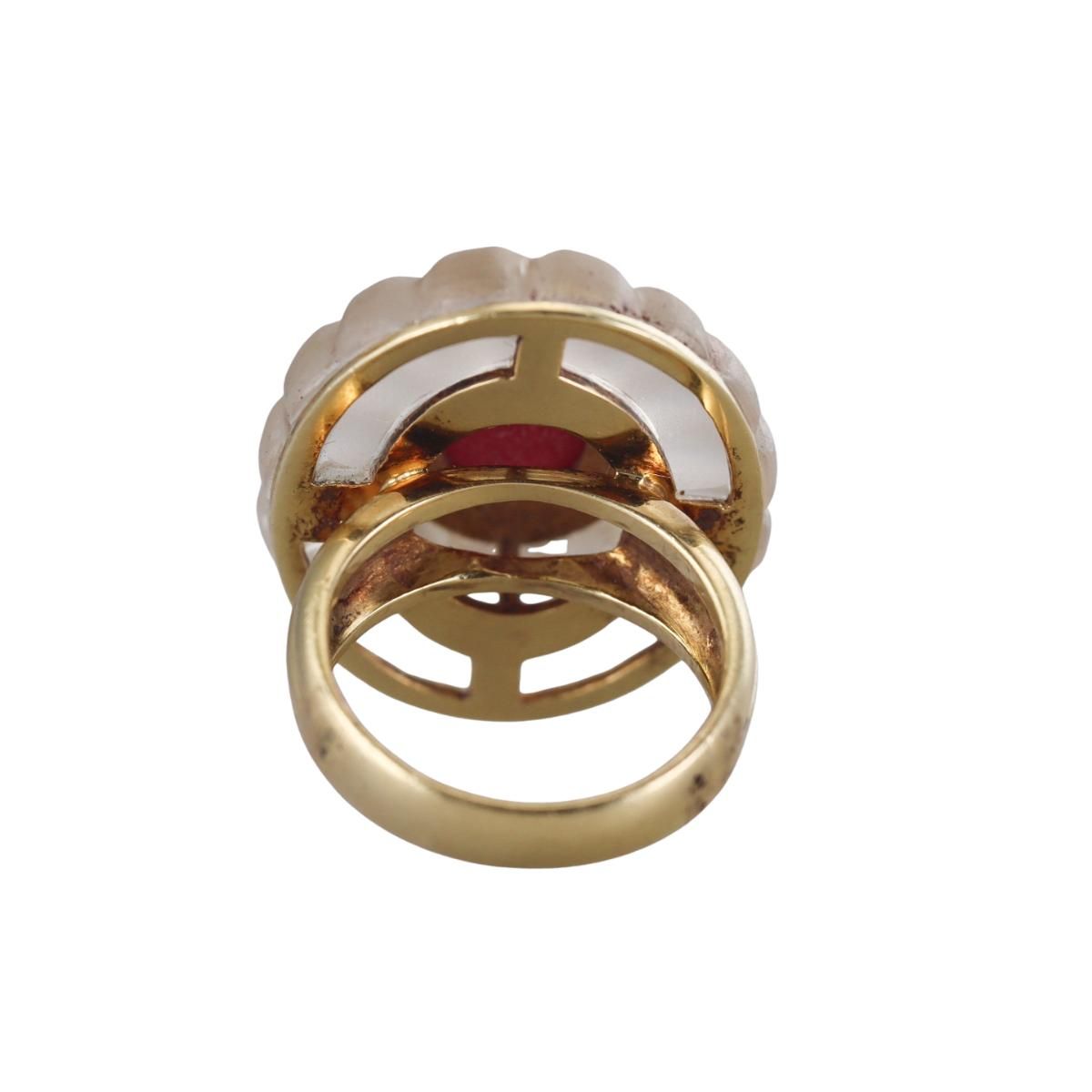 1980s 18k Gold Frosted Crystal Ruby Ring