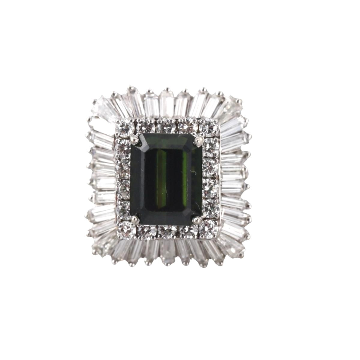 14k Gold 4ct Green Tourmaline 1.70ctw Diamond Ring