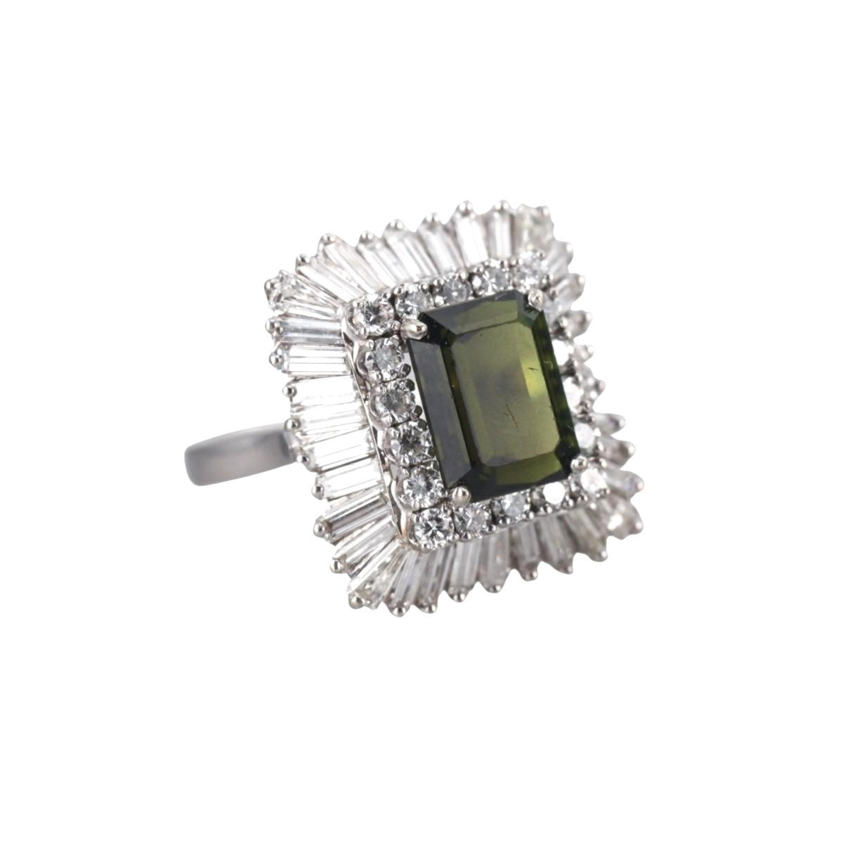 14k Gold 4ct Green Tourmaline 1.70ctw Diamond Ring