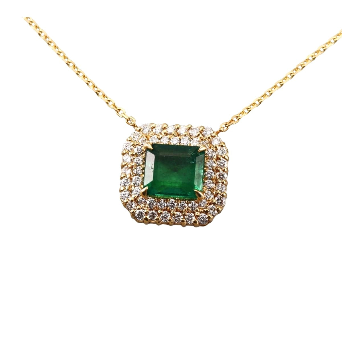 14k Gold Diamond Emerald Pendant Necklace