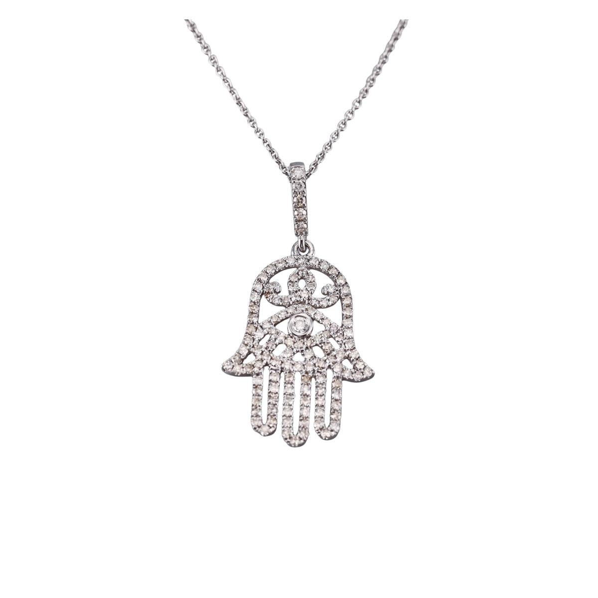 14k Gold Diamond Hamsa Hand Pendant Necklace